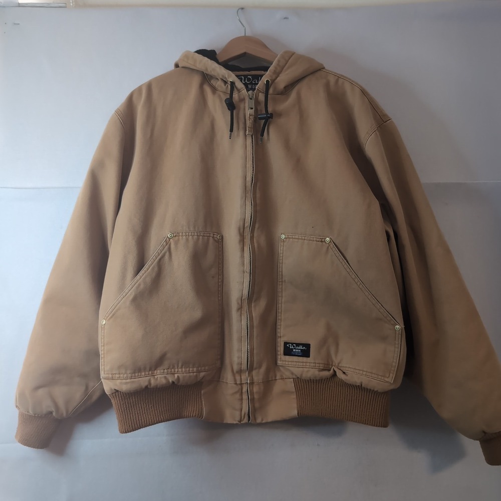 Walls Workwear Mens Large Tan Duck Canvas Hooded Bomber Jacket Fleece W35070WJ